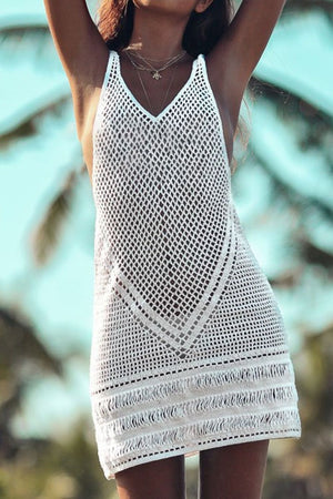 Openwork V-Neck Tank Knit Cover Up