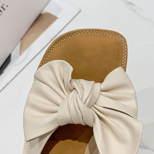 Bow PU Leather Flat Sandals
