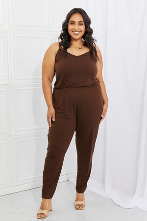 Casual Elastic Waistband Jumpsuit in Chocolate