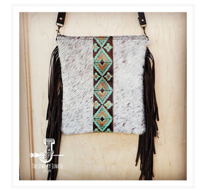 Hair-On-Hide w/ Turquoise Navajo Center Crossbody Handbag