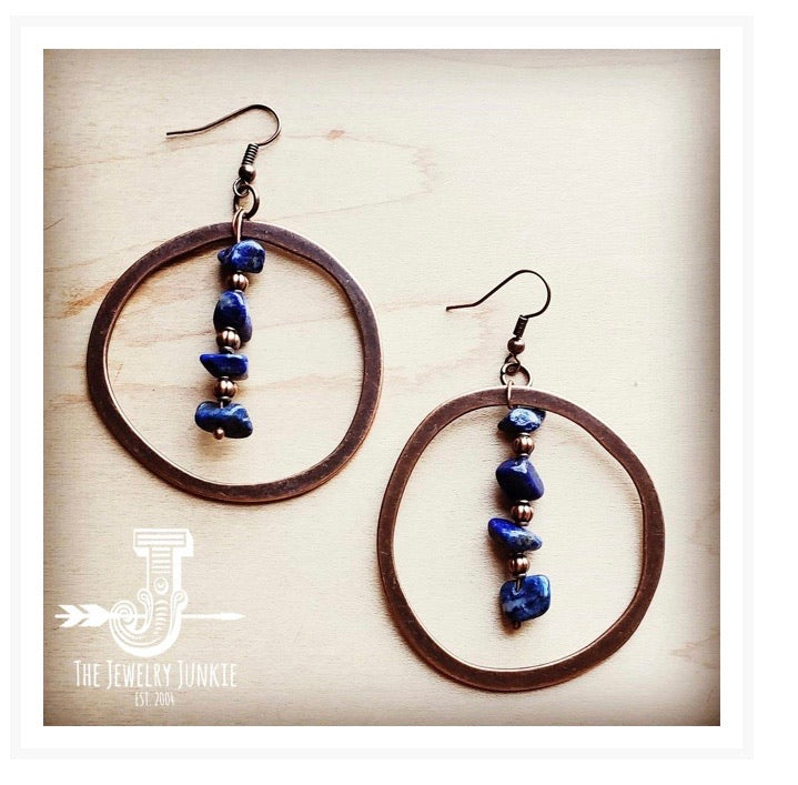 Copper Hoop Earrings w/ Blue Lapis and Copper