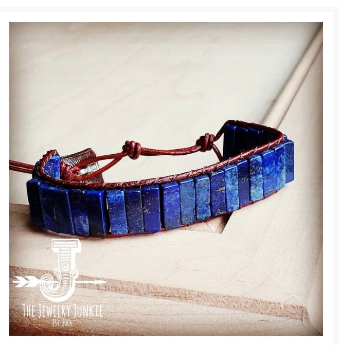 Woven Stacked Stone Bracelet-Blue Lapis