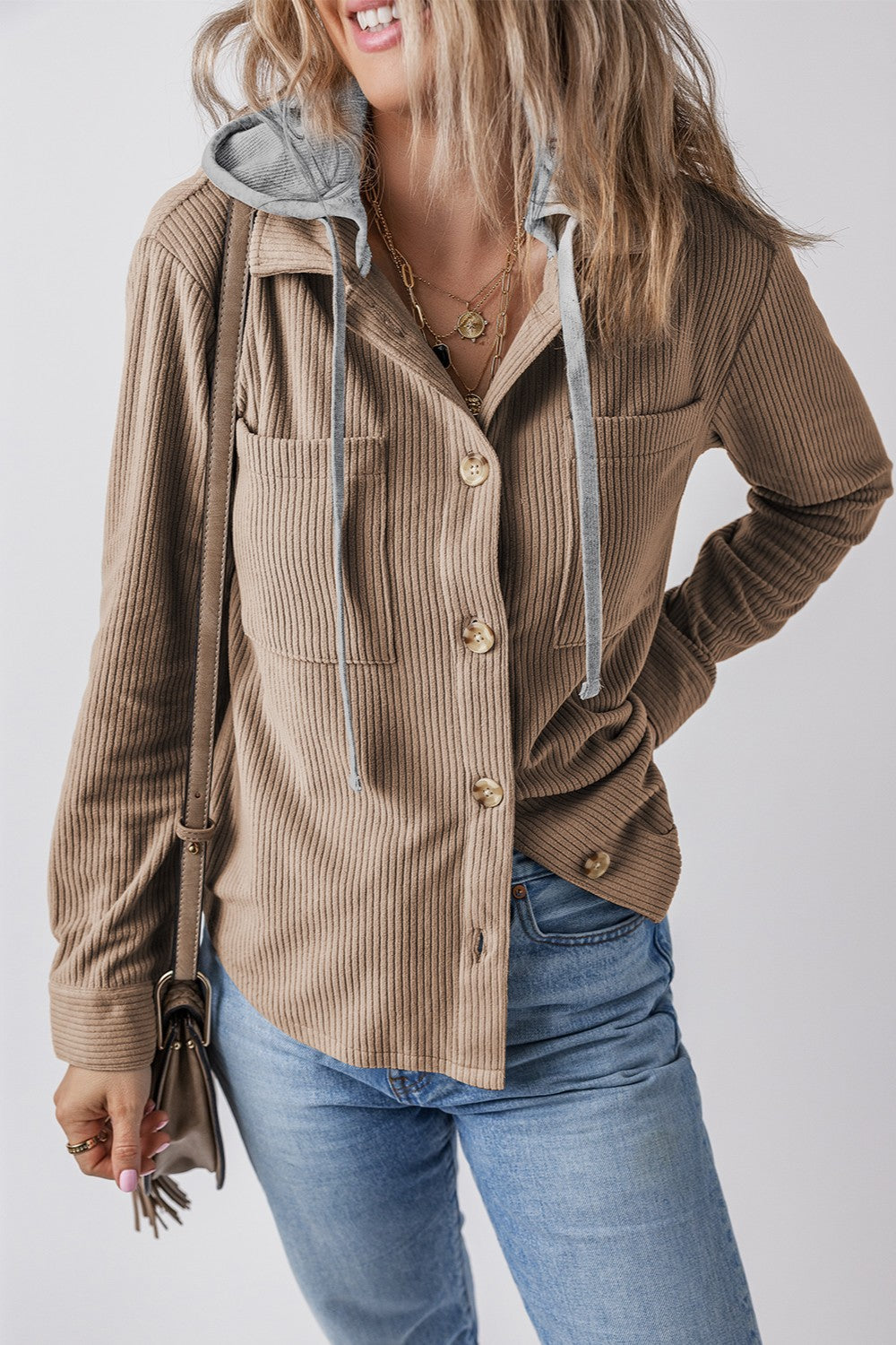 CTHY DRAWSTRING LONG SLEEVE CUTSEW Drawstring Button Up Long