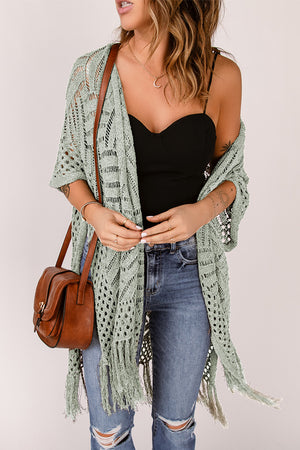 Openwork Open Front Cardigan with Fringes