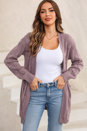 Cable-Knit Dropped Shoulder Slit Cardigan