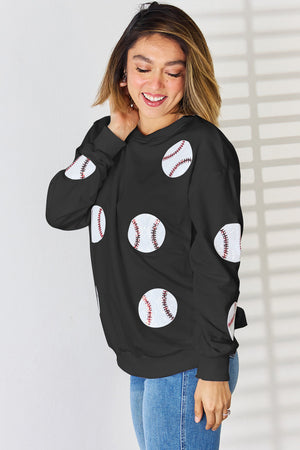 Sequin Baseball Round Neck Dropped Shoulder Sweatshirt