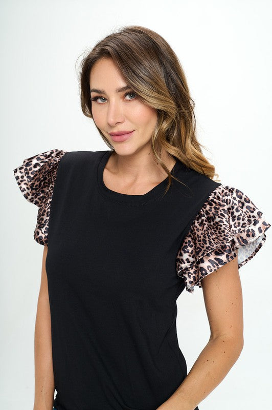 Animal Print Ruffle Top