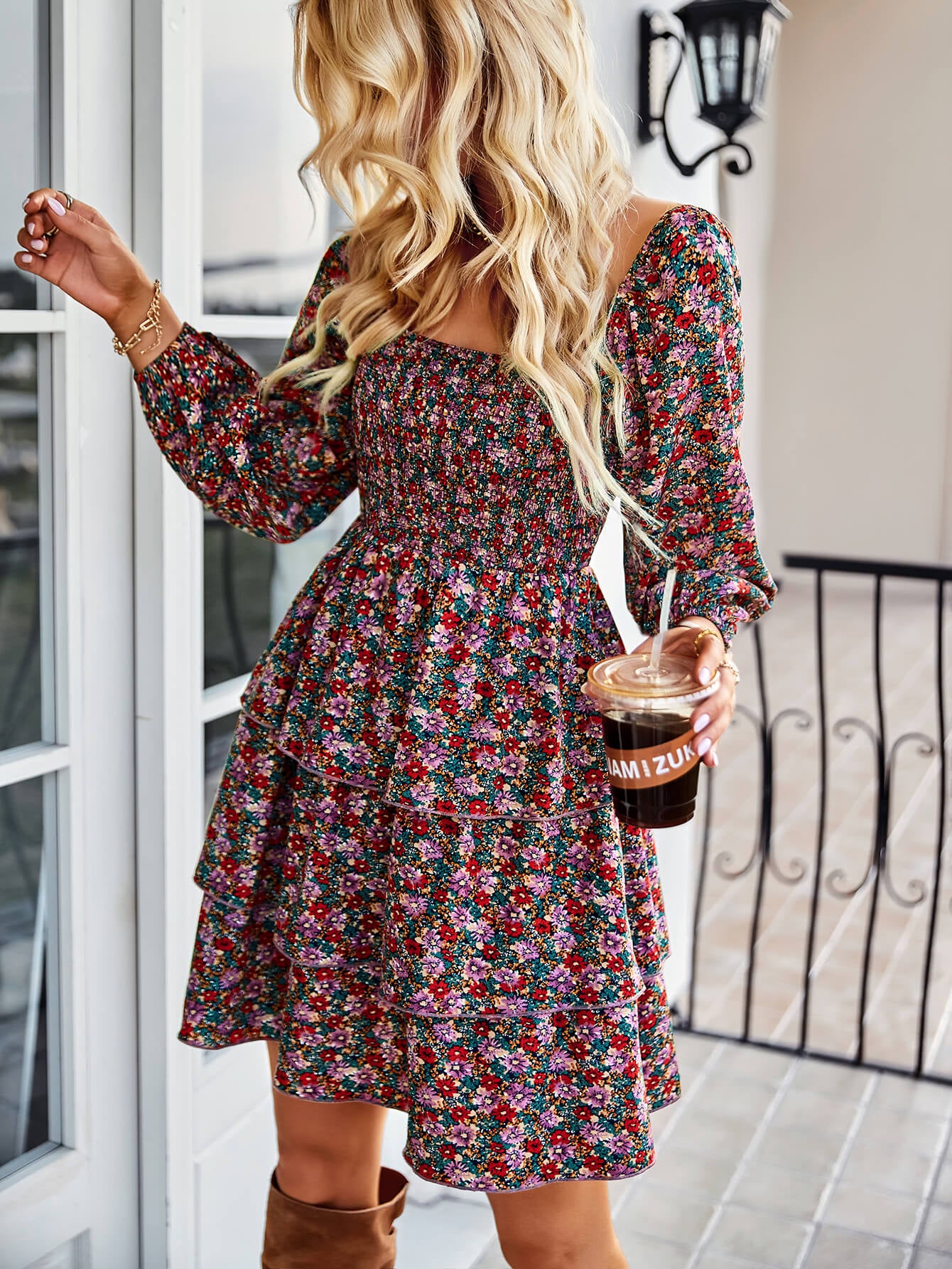 ditsy floral off the shoulder dress Ditsy Floral Smocked Square Neck Layered Mini Dress