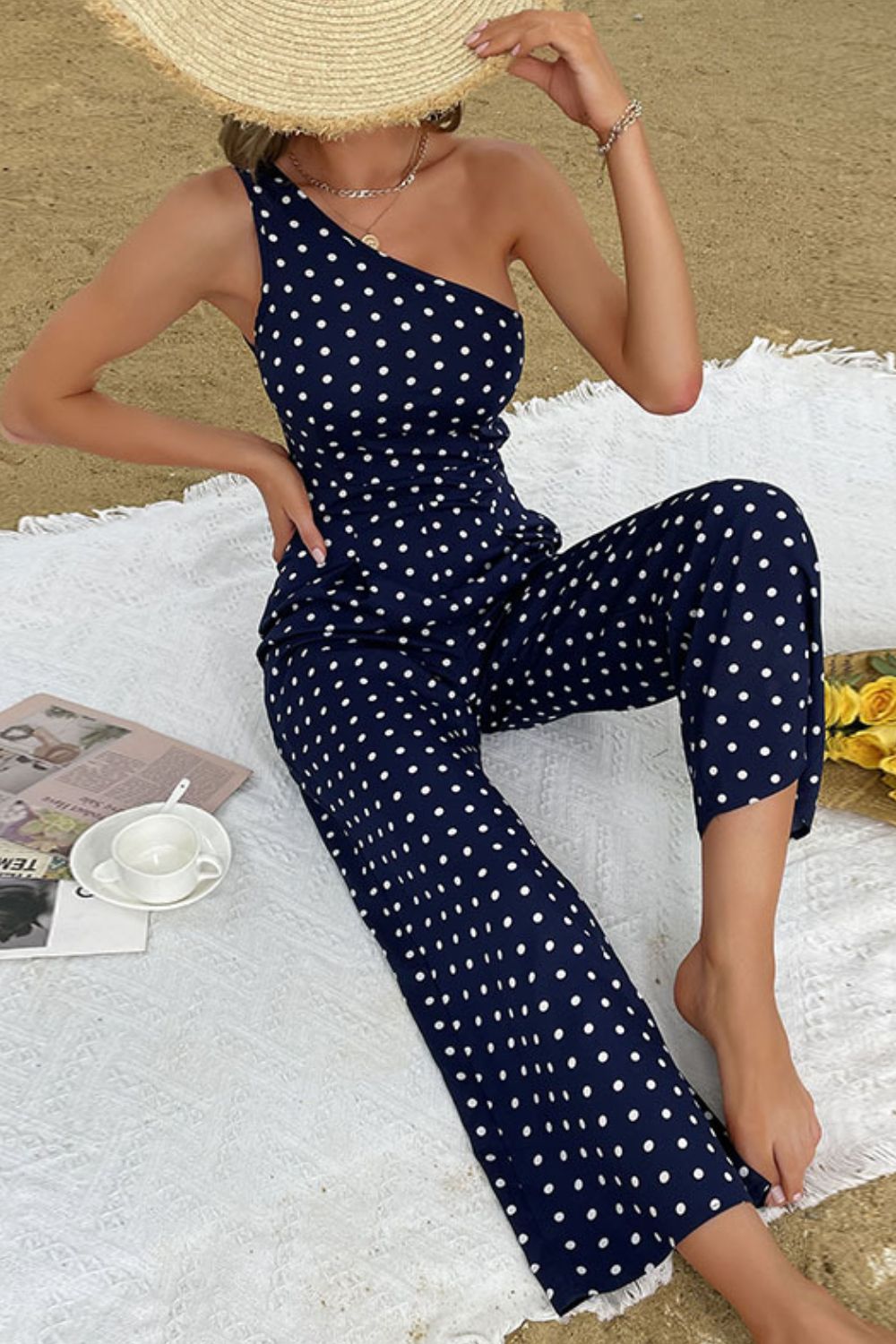 Yumi Navy Sequin Jumpsuit With Long Sleeves | Yumi