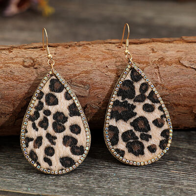 Zircon PU Leopard Teardrop Earrings