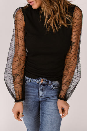 Dotted Mesh Balloon Sleeve Top