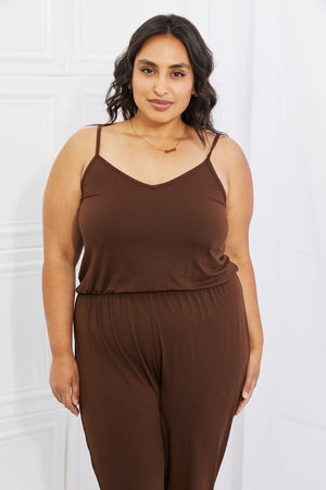 Casual Elastic Waistband Jumpsuit in Chocolate