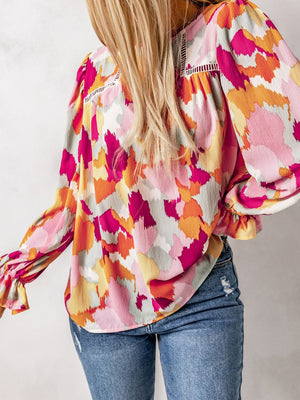 Printed Flounce Sleeve Buttoned Blouse