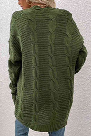 Cable-Knit Open Front Cardigan with Pockets