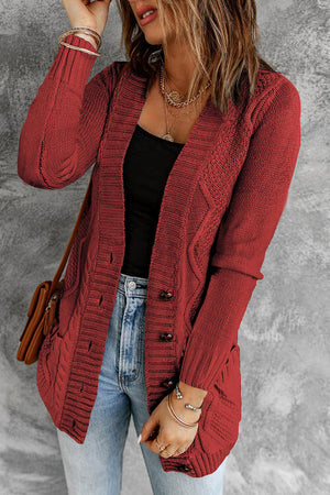 Cable Knit Button Up Long Sleeve Cardigan