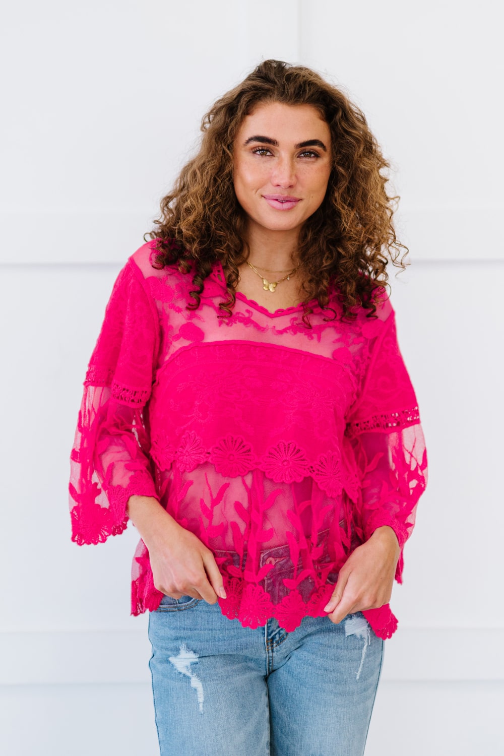 Davi & Dani Lace Oasis Full Size Run Blouse