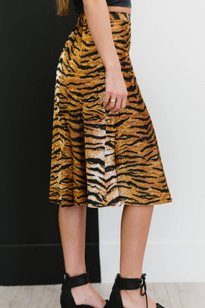 Eye of the Tiger Satin Midi Skirt