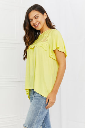 Ready To Go Lace Embroidered Top in Yellow Mousse