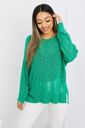 Exposed Seam Slit Knit Top in Kelly Green