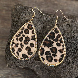 Zircon PU Leopard Teardrop Earrings