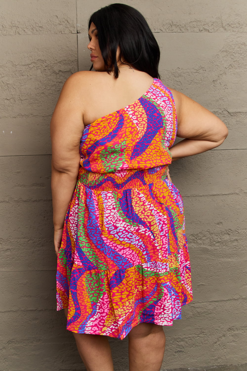 Hailey & Co Fall Back Plus Size One Shoulder Mini Tiered Dress