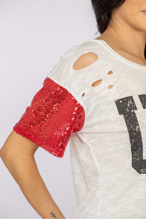 USA Sequin Graphic Distressed Tee Shirt