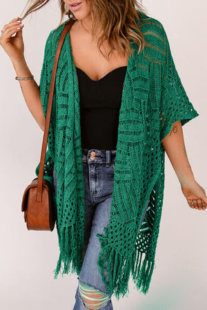 Openwork Open Front Cardigan with Fringes