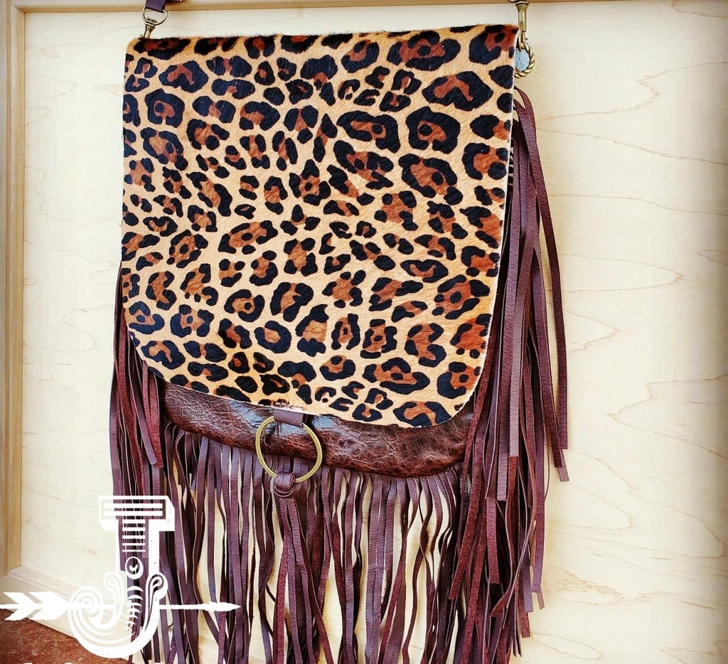 Hair-On-Hide w/ Leopard Flap Crossbody Handbag