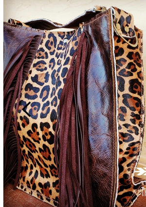 Hair on Hide Box Handbag w/ Leopard Accents