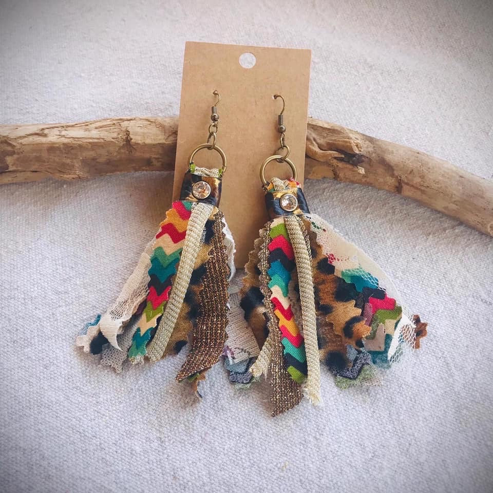 Serape leopard and lace bling earrings