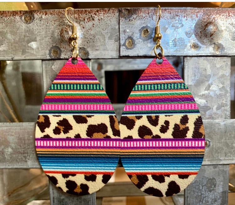 Leopard and Serape faux leather earrings