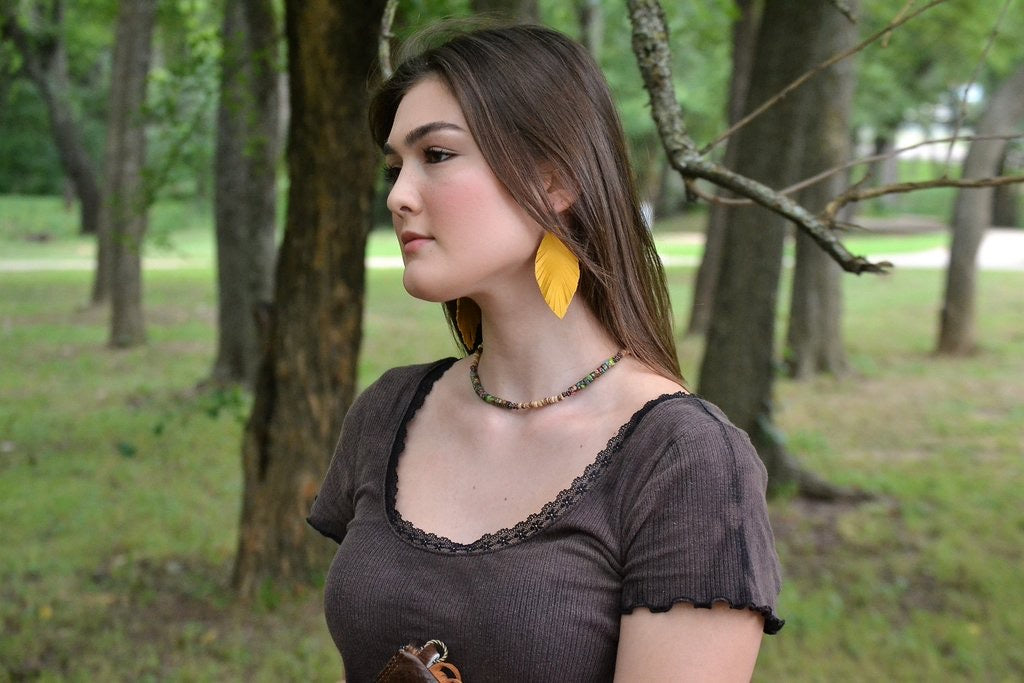 Yellow Suede Feather Earrings