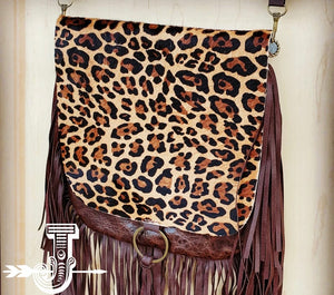 Hair-On-Hide w/ Leopard Flap Crossbody Handbag