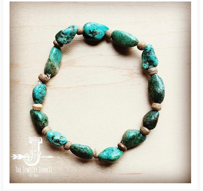 Triple Strand Natural Turquoise & Wood Collar Necklace