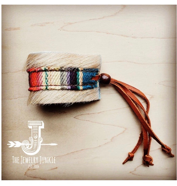 Leather Cuff w/ Leather Tie-Tan Hide and Multi Serape