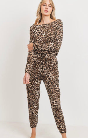 Leopard print off shoulder jumpsuit