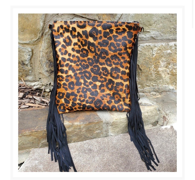 Hair on Hide Leopard Print Leather Handbag