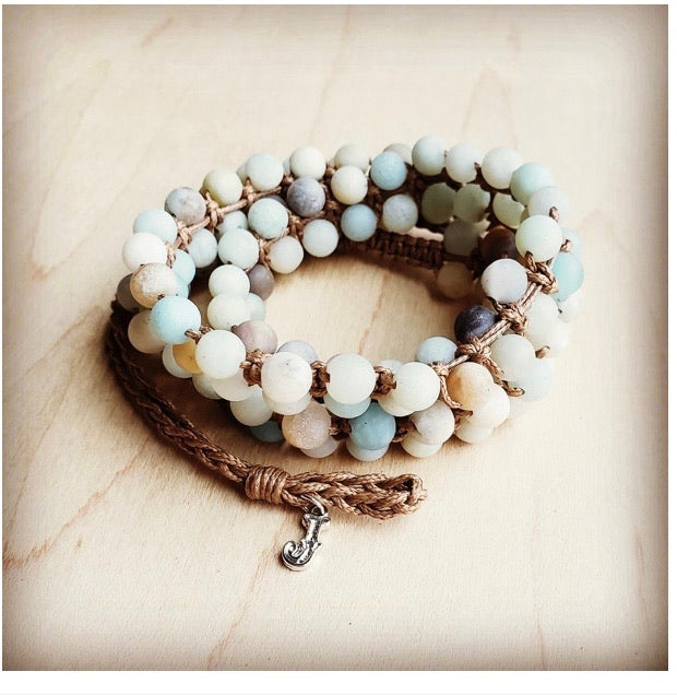 Frosted Crazy Amazonite Double Wrap Woven Bracelet