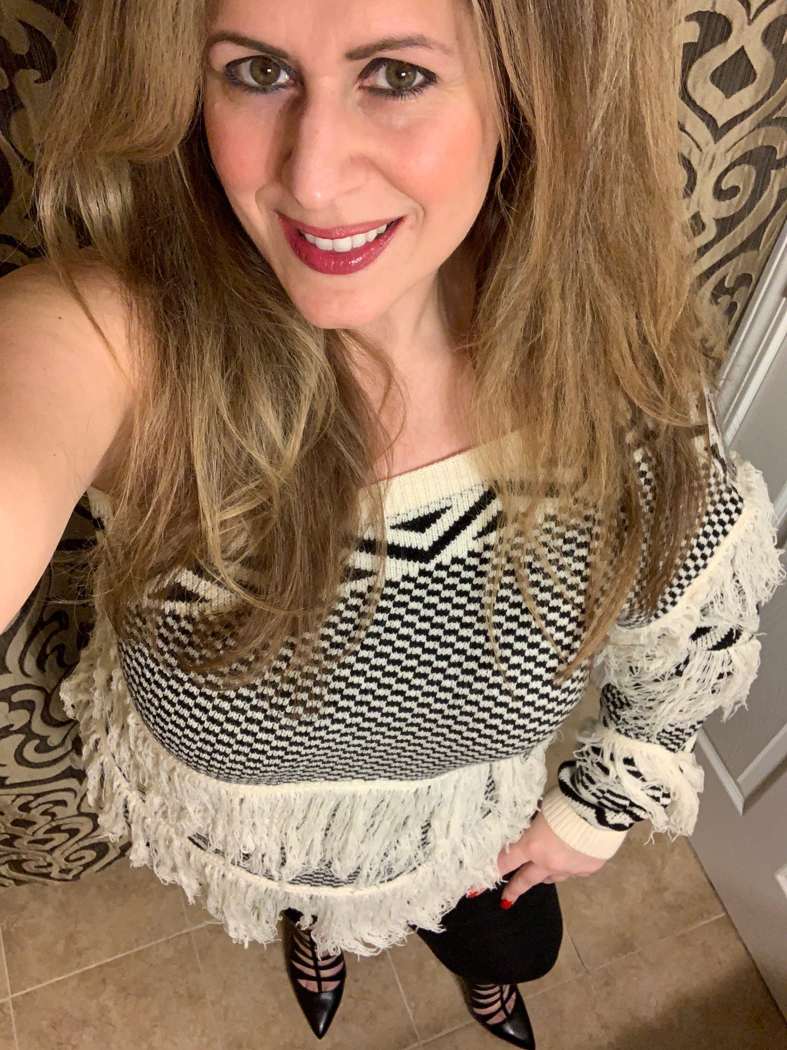 One shoulder fringe sweater top